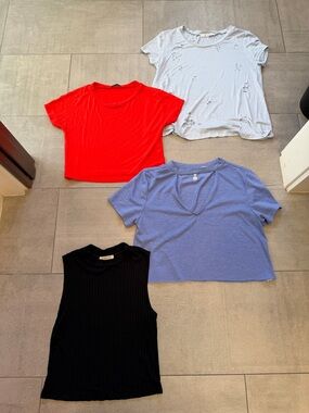 Jrs fun Tee Collection - Red cropped, Light Blue holey, Blue & Black cropped
